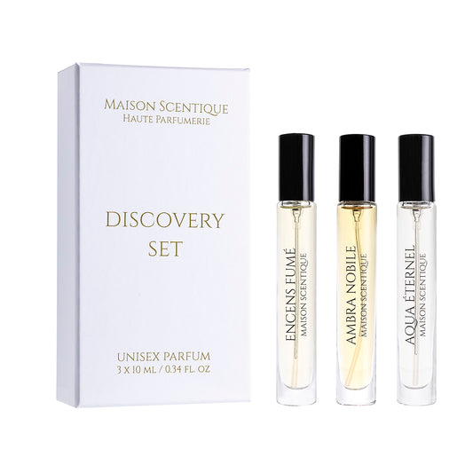 Discovery_set_perfumes_BOX by Maison Scentique Aqua Eternel, Ambra Nobile and Encens Fume