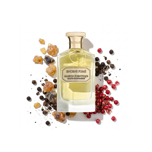 Niche perfume Encens Fume by Maison Scentique. Perfume with incense, pink and black pepper, nutmeg, sage, benzoine, olibanum and Myrrh.