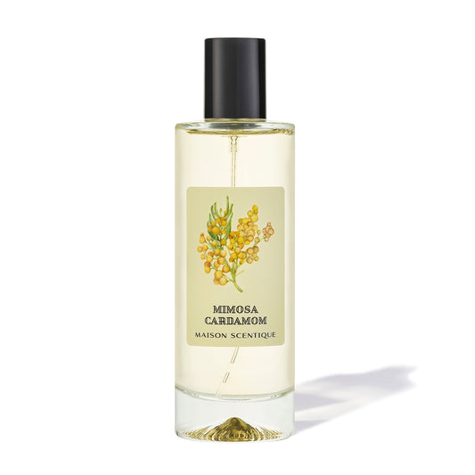 mimosa and cardamom room spray 100 ml luxury home fragrance. maison scentique mimosa cardamom fabric and room spray