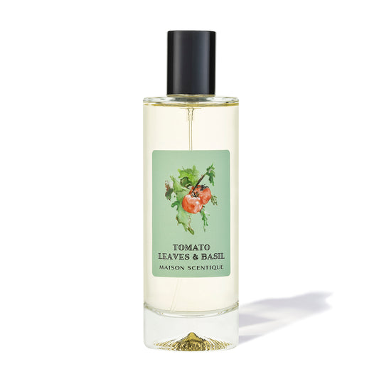 tomato leaves and basil room spray 100 ml luxury home fragrance. maison scentique green herbal fabric and room spray